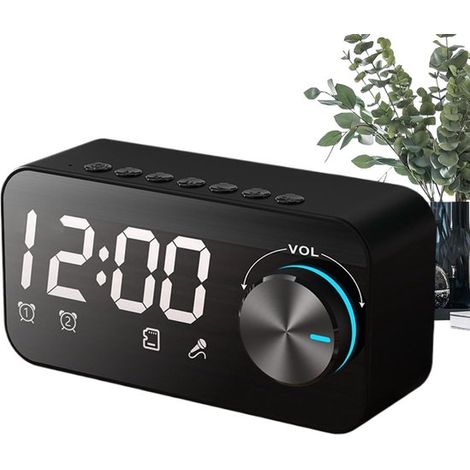 Sveglia digitale - Orologio a specchio con musica - Gestione del tempo - Touchscreen HD - 13x8x4,7 cm - Nero (1/5)
