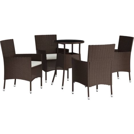5 Piece Garden Bistro Set with Cushions Brown Poly Rattan vidaXL (1/4)