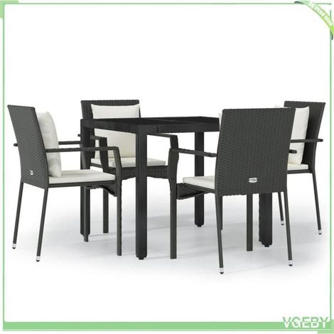 Ensemble à manger de jardin - FAFEICY - 3157952 - Résine tressée - Coussins blanc crème - Table verre trempé (1/5)