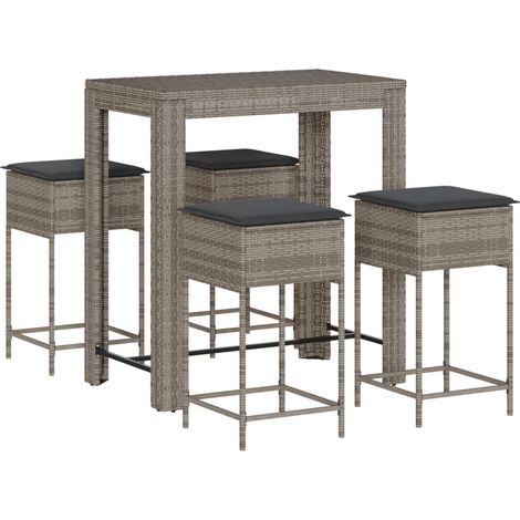 Maison Exclusive - Set Bar da Giardino 5 pz con Cuscini in Polyrattan Grigio (1/5)