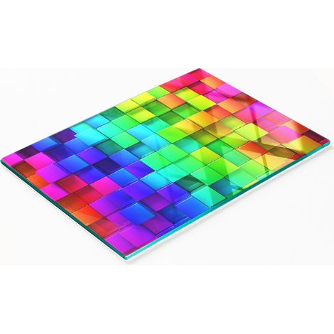 Tabla de cortar decorativa de vidrio templado, cajas de colores, 80x52 cm (1/5)