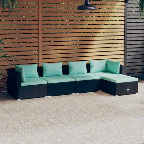 Salon de jardin 5 pcs avec coussins Résine tressée Noir vidaXL