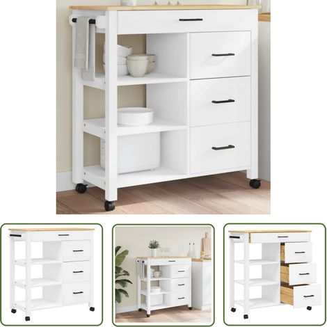 The Living Store Chariot de cuisine MONZA 84x40x90 cm bois massif de pin - Chariot De Cuisine - Chariot À Légumes - Meuble De Rangement - Mobilier De Cuisine - Chariot Vintage (1/5)