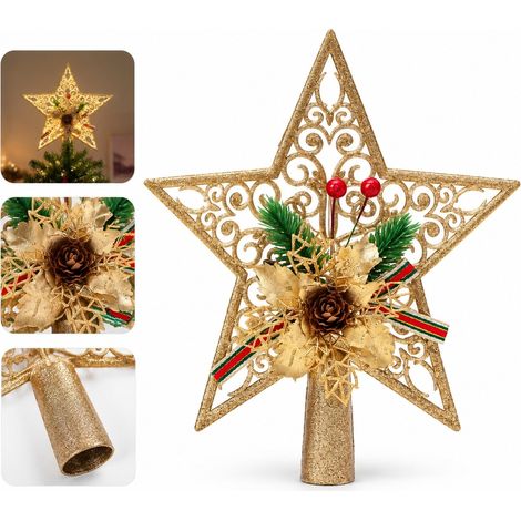 Etoile de Sapin Ajour Champagne non Lumineuse en Plastique 20 x 21 cm Decoration de Noel a Poser au Sommet du Sapin (1/5)