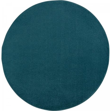Tapis salon et chambre Ø200cm bleu foncé rond tissé motif uni NOSSA