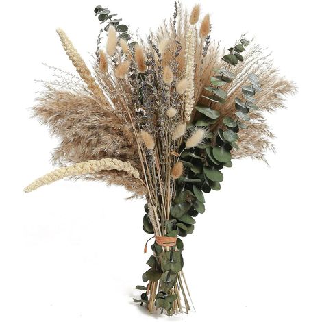 100 Pièces Pampa Séchées Naturelle Décoration, Boho Bouquet Fleur de Pampas, Herbe de la Pampa Naturelle pour DIY Decoration Chambre, Maison, Mariage, Vases (1/5)