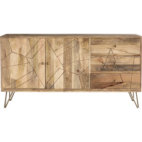 Buffet gravé en bois manguier massif et métal doré 2 portes 3 tiroirs L145 cm LINIUM (1/5)