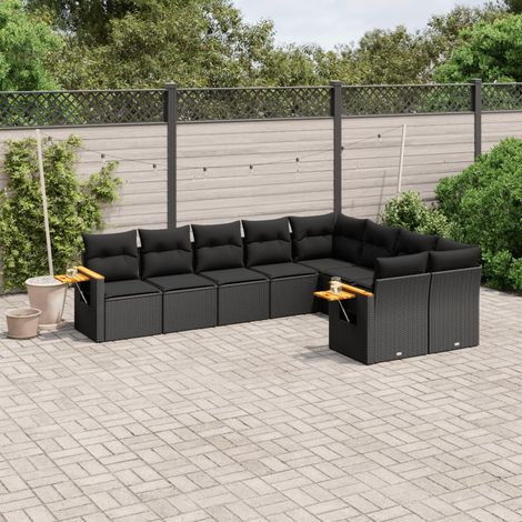 Set de sofás de jardín 8 piezas y cojines ratán sintético negro vidaXL (1/3)