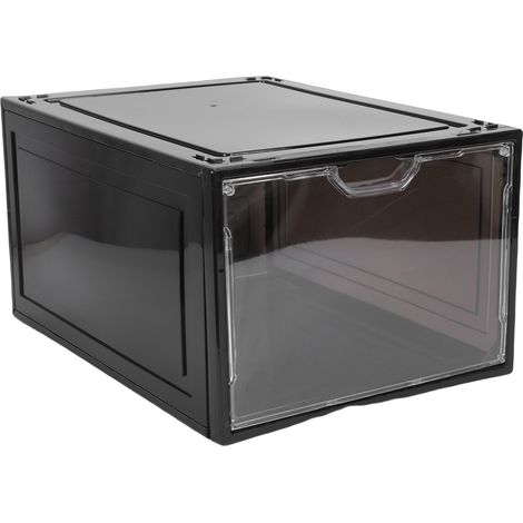 Boîte de rangement à chaussures anti-poussière et imperméable en acrylique PP empilable pour chapeaux, baskets et chaussures basses, transparente noire. (1/5)