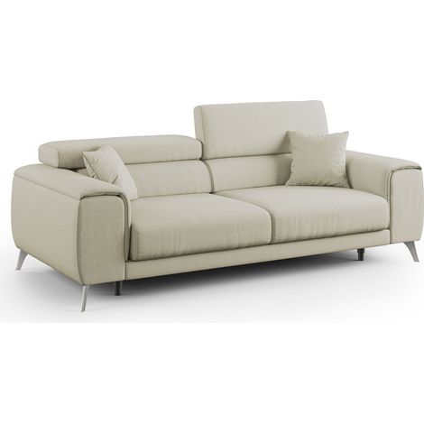 Fusion Sofa mit Schiebesitzen aus abwaschbarem Stoff T05 185 cm creme