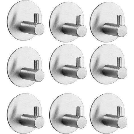 Uncinetti muraux autocollants noirs (lotto di 9) - Uncinetti per il bagno e acciaio inossidabile - Patères autocollantes adattati aux cucine, stanze per il bagno e stanze (1/5)