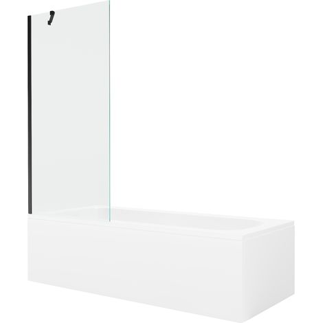 Mexen Vega baignoire rectangulaire 160 x 70 cm avec tablier et paroi 1 volet 80 cm, transparent, noir - 550116070X9508000070 (1/5)