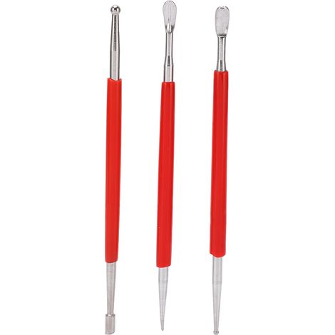 Lot de 3 stylet double extrémité pour traçage, poinçonnage et poterie, outil de sculpture portable rouge pour modelage et argile (1/5)