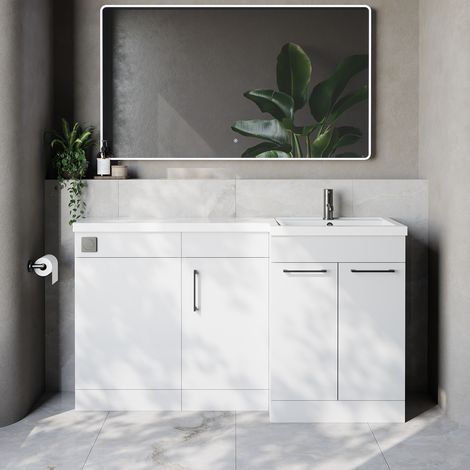 Napoli 390 Gloss White 1500mm 3 Door Vanity Unit Toilet Suite with Right Hand Square Lucia Basin - 1500mm - Gunmetal Grey 160mm HandleWithout Kingston Toilet Pan