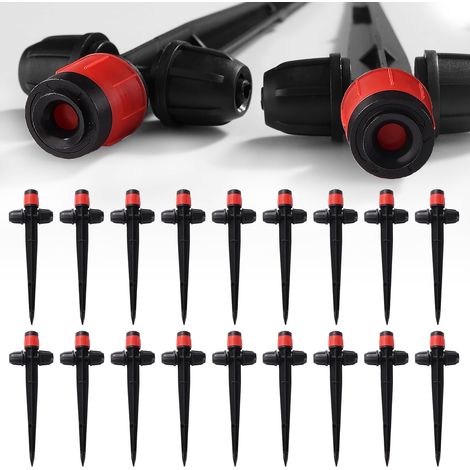 18 emisores de goteo ajustables de 360 grados, emisores de riego por goteo ajustables con bloqueo de púas para tubería de 1/4", goteros de agua para riego, para sistema de riego, rojo (1/5)