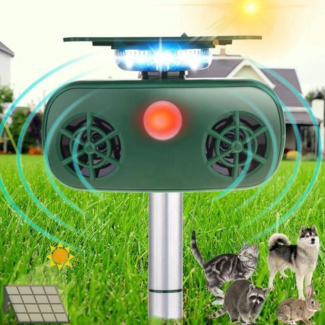 Répulsif solaire pour animaux à ultrasons nuisibles étanche avec flash activé par le mouvement alarme lumineuse LED chien c (1/5)