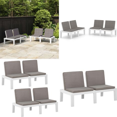 Bancs de salon de jardin avec coussins lot de 2 Plastique Blanc - Banc De Jardin - Mobilier De Jardin - Banc Confortable - Chaise Extérieure - Ensemble De Banquettes - Home & Living (1/5)