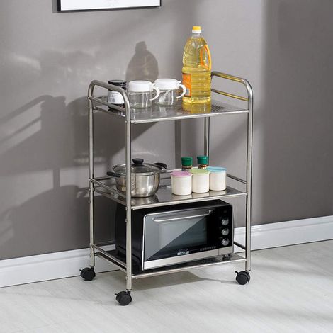 Kitchen Trolley 35x60x75cm 3Tier Stainless Steel Utility Cart Kitchen Island Trolley with Lockable Wheels