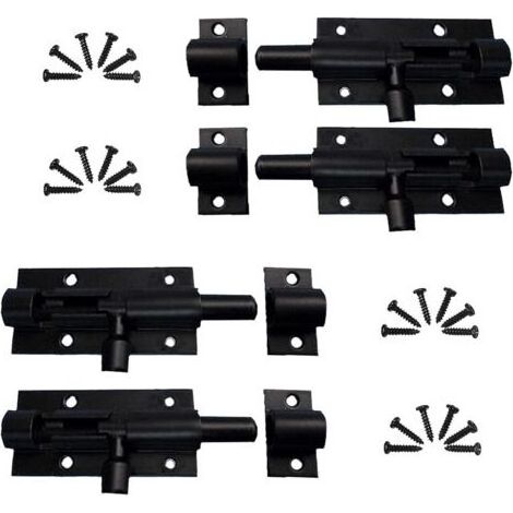 4 pcs Acier Inoxydable Loquet de Porte Coulissant, Loquet Verrou de Porte Coulissant pour Salle de Bain, Alliage d'Aluminium, avec Vis, pour Portail de Jardin, Cabanon, Wc (Noir) (1/5)