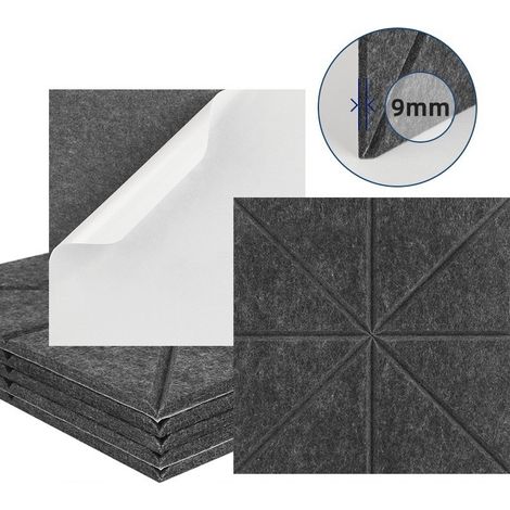 Lot de 12 panneaux acoustiques auto-adhésifs, rembourrage insonorisant en polyester, panneaux muraux insonorisants haute densité, 30 x 30 x 1 cm, gris (1/5)