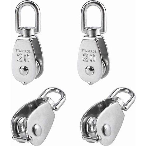 Lot de 4 poulies simples de 20 mm en acier inoxydable pour levage - Argent (1/5)