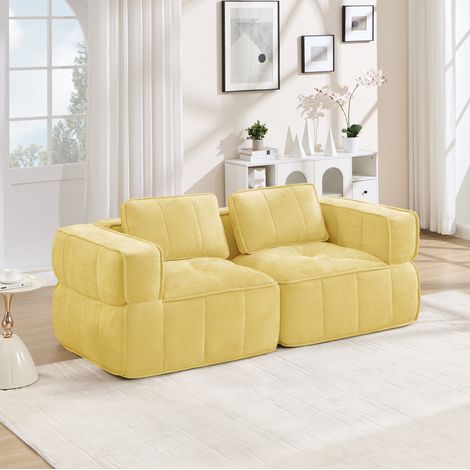 Divano modulare 2 posti, senza montaggio, 198 x 93 x 67 cm, poliestere giallo DESVIAE (1/5)