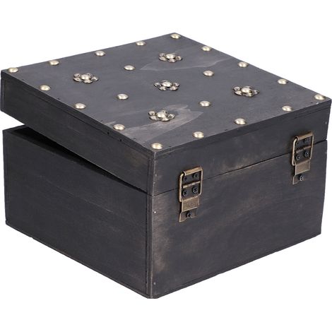 Coffre à trésor pour escape game - Boîte de rangement en bois vintage avec cadenas, coffret antique à secret, petite malle de stockage en bois (1/5)