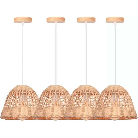 4pcs Suspension Luminaire Vintage Lampe de Plafond Abat-jour en Bambou Design Cage Lustre Industriel pour Salon Chambre (1/5)