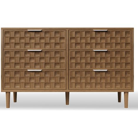 Sideboard con 6 cassetti 120x37x77 cm effetto rovere con maniglie in metallo HOMVRA (1/5)