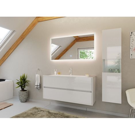 Badmöbel Set Taifun 3tlg. 120 cm mit LED Spiegel und Hochschrank weiß Hgl (1/5)