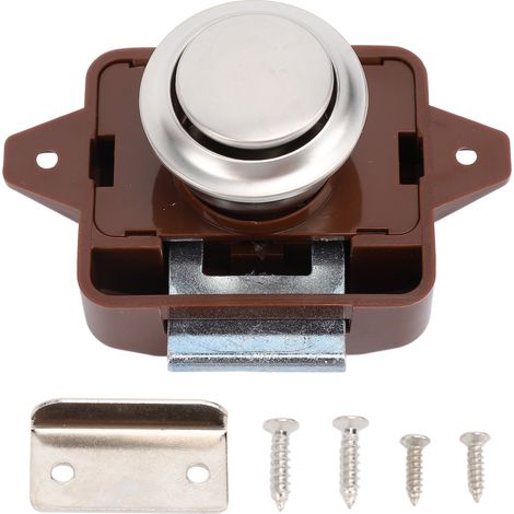 Ortviai Serrure à bouton poussoir pour meuble sans clé – Base marron et finition chromée, compatible RV, camping-car, bateau