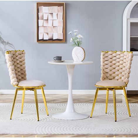 Chaise de salle à manger lot de 2 54,8x49,7x86,3 cm en velours beige, moderne pour salon FloraGrace (1/5)