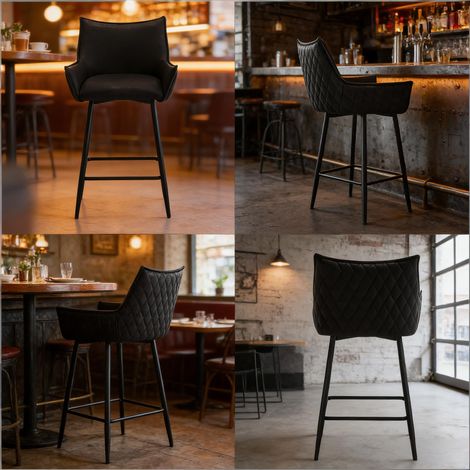 Chaise de bar vintage design, à manger avec accoudoirs et dossier courbés, chaise Chat (seul ensemble de 2 tabourets de bar) (1/5)