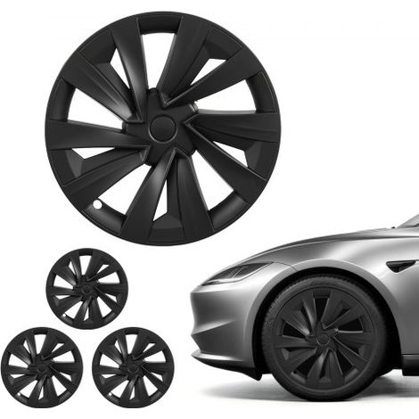Juego de 4 Tapacubos de 19 pulgadas, Embellecedores de Rueda R19, Tapacubos Personalizados de 10 Radios, Material de ABS, Resistente y Duradero, Compatible con Tesla Model Y 2025, Negro Mate (1/5)