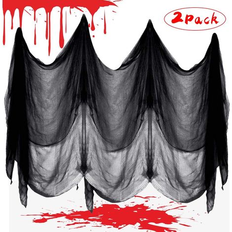 Halloween Decoration, 300 x 600 cm Noir Effrayant Halloween, Chiffon Effrayant, Gaze Spooky, Rideau d'horreur pour Salle de Fête en Plein air Maison Hantée Portes d'Entrée à l'Extérieur (1/5)