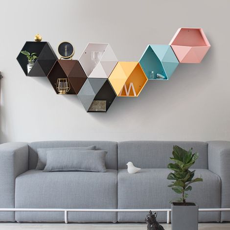 Étagère murale hexagonale, étagère de rangement géométrique hexagonale, étagère murale flottante géométrique simple (1/5)