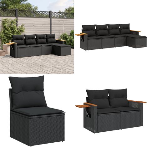 Salon de jardin 5 pcs avec coussins noir résine tressée - Salon De Jardin - Meuble Extérieur - Salon D'extérieur - Set De Salon - Résine Tressée - Home & Living (1/5)