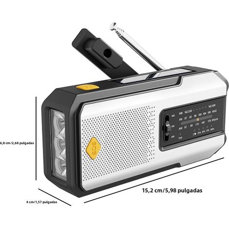 Radio d'urgence solaire (blanche) - AM/FM/NOAA - LED - Alarme SOS - Batterie 2000 mAh - Rechargeable (1/5)