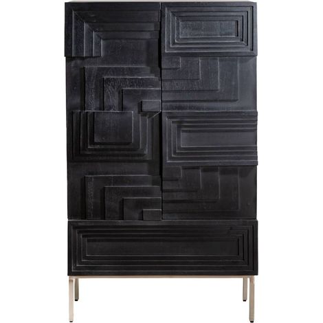 Made In Meubles – Buffet haut en bois de manguier noir 136,5 cm – Rangement spacieux – Sculptures géométriques modernes – 80 cm de large (1/5)
