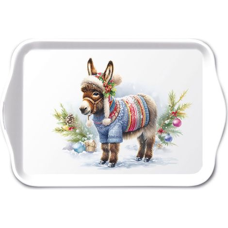 Mini-plateau en mélamine âne de Noël en pull d'hiver (1/2)