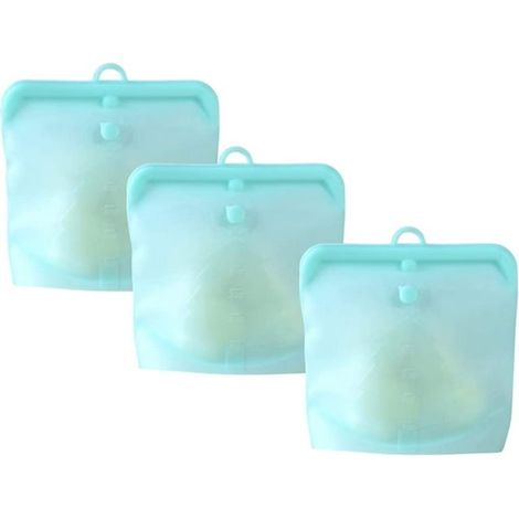 3 grands sacs de conservation ZipLock 100 % silicone de qualité alimentaire (grands sacs à fermeture éclair réutilisables et étanches) pour micro-ondes, four, congélateur et cuisson sous vide (1/5)