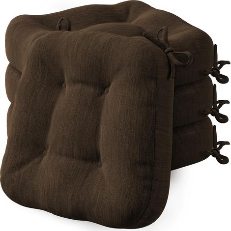 Lot de 4 coussins d'assise - 40 x 40 x 8 cm - Épais et confortables - Avec housse imperméable - Lavables et antidérapants - Pour chaise, extérieur et chaise de jardin - Marron