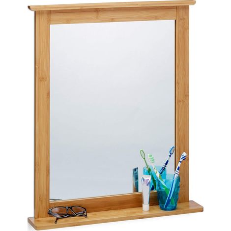 Miroir Mural avec Cadre en Bambou pour Salle de Bain Salon Surface Rangement, Nature (1/5)