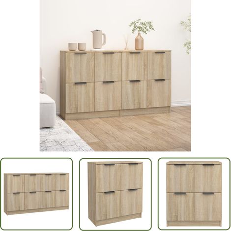 The Living Store Buffets 2 pcs Chêne sonoma 60x30x70 cm Bois d'ingénierie - Buffet - Meuble De Rangement - Commode - Bibliothèque - Décoration Intérieure (1/5)