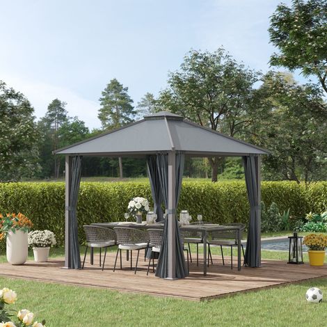 Gartenpavillon für Terrasse mit 4 Seitenwänden, Doppeldach, Sonnenschutz, 3 x 3 m, grau