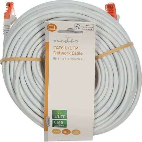 Nedis CAT6-Netzwerkkabel / RJ45 Stecker / RJ45 Stecker / U/UTP / 30.0 m / Rund / PVC / Weiss / Label