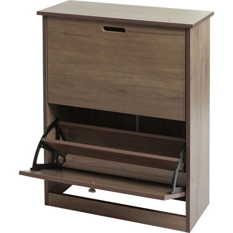 Schuhkipper HHG-398, Schuhschrank Schuhregal, 81x60x25cm 2 Klappen, MDF aus Paulownia grau-braun