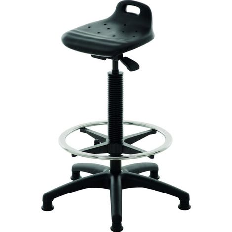 Assis-debout avec patins et repose-pieds STIER, hauteur d'assise 570-820 mm, assise en PU, avec poignée (1/4)