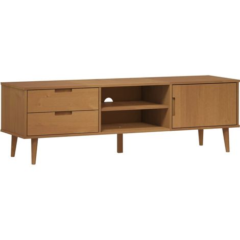Mobile TV multimediale scaffale TV credenza TV sala da pranzo soggiorno camera da letto MOLDE 158 x 40 x 49 cm legno massello di pino marrone 020027734