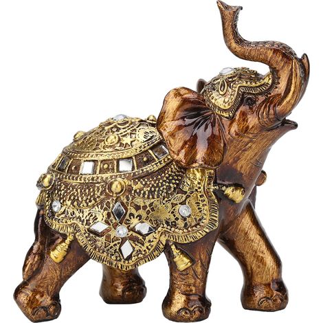 Élégant ornement résine forme d'éléphant, grain bois style européen, décoration artisanale pour meuble TV ou maison, couleur or (1/5)